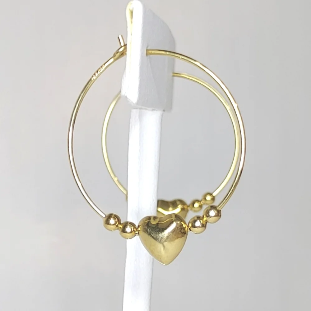 NWOT Gold over sterling hoop earrings with heart details - Picture 2 of 4